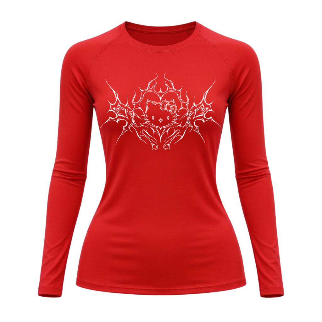 Camiseta Compressão Uv Manga Longa Cyber Tribal Black Heart Hello Kitty Rash Guard