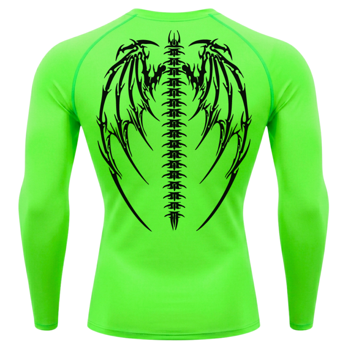Camiseta Longa Compressão Proteção UV Cyber Tribal Bones Wings Costas