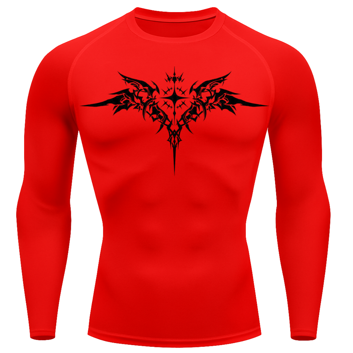 Camiseta Longa Compressão Proteção UV Cyber Tribal Angel Shadow Wings