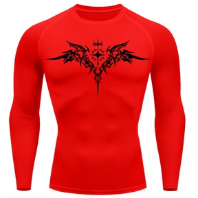 Camiseta Longa Compressão Proteção UV Cyber Tribal Angel Shadow Wings