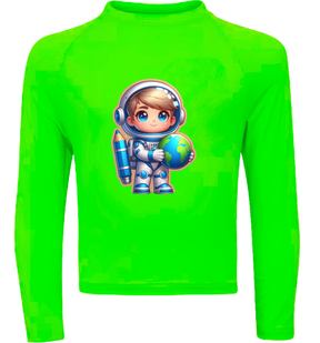 Camiseta Menino Astronauta Fofo Carregando O Planeta Térmica Juvenil Infantil Proteção Solar Uv 50+ Estampada - 08