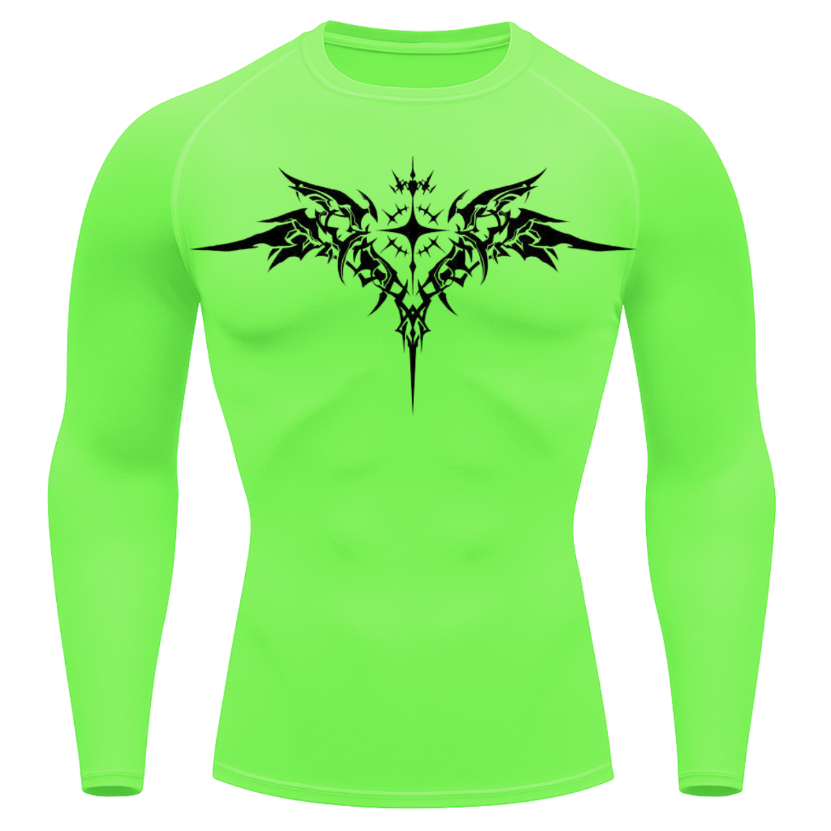 Camiseta Longa Compressão Proteção UV Cyber Tribal Angel Shadow Wings