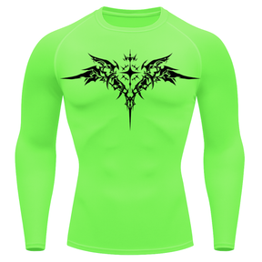 Camiseta Longa Compressão Proteção UV Cyber Tribal Angel Shadow Wings