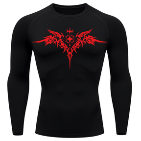 Camiseta Longa Compressão Proteção UV Cyber Tribal Angel Shadow Wings