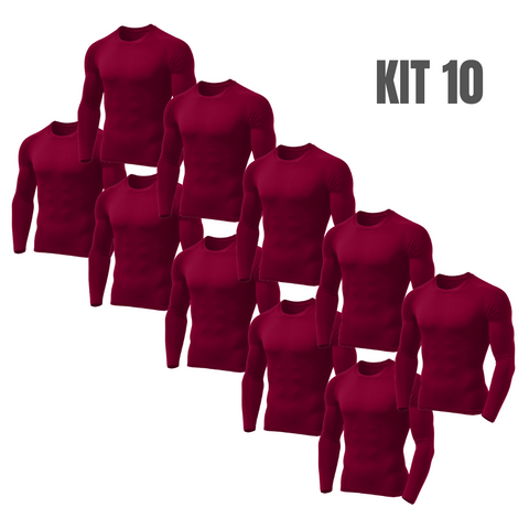 Kit 10 camisas térmicas de proteção UV 50 + Bordô