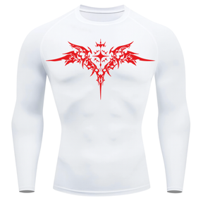Camiseta Longa Compressão Proteção UV Cyber Tribal Angel Shadow Wings