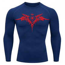 Camiseta Longa Compressão Proteção UV Cyber Tribal Angel Shadow Wings