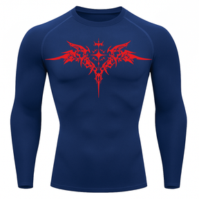 Camiseta Longa Compressão Proteção UV Cyber Tribal Angel Shadow Wings