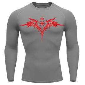 Camiseta Longa Compressão Proteção UV Cyber Tribal Angel Shadow Wings