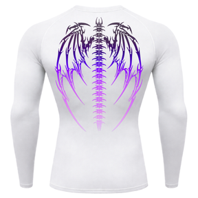 Camiseta Longa Compressão Proteção UV Cyber Tribal Bones Wings Costas