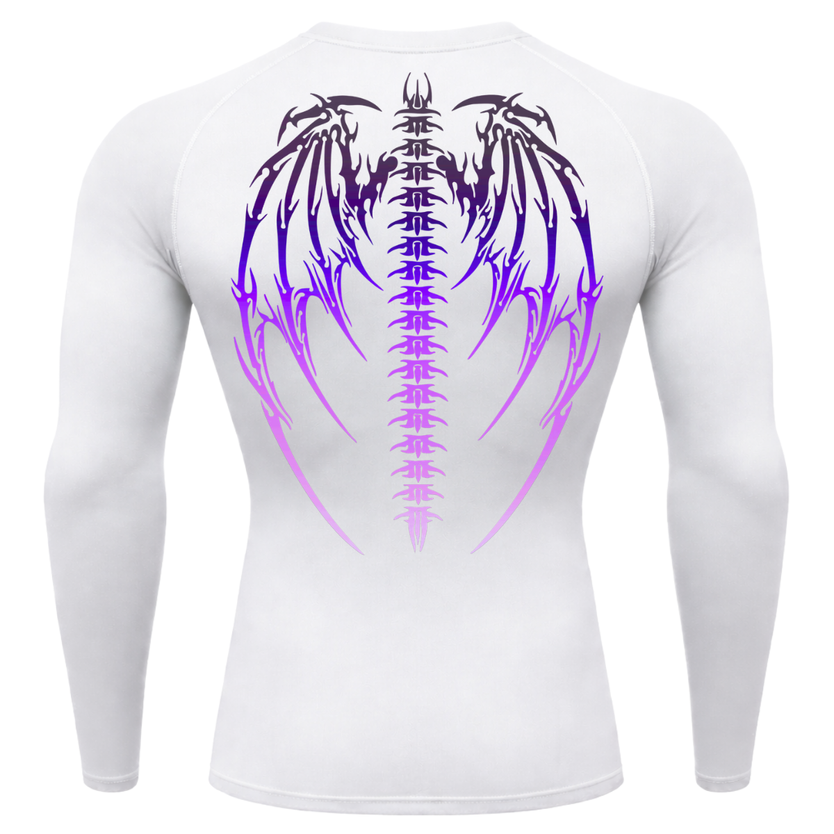 Camiseta Longa Compressão Proteção UV Cyber Tribal Bones Wings Costas