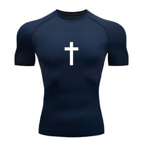 Camisa Compressão Proteção Uv 50+ Estampada Tecido Gelado Segunda Pele Manga Curta Cruz