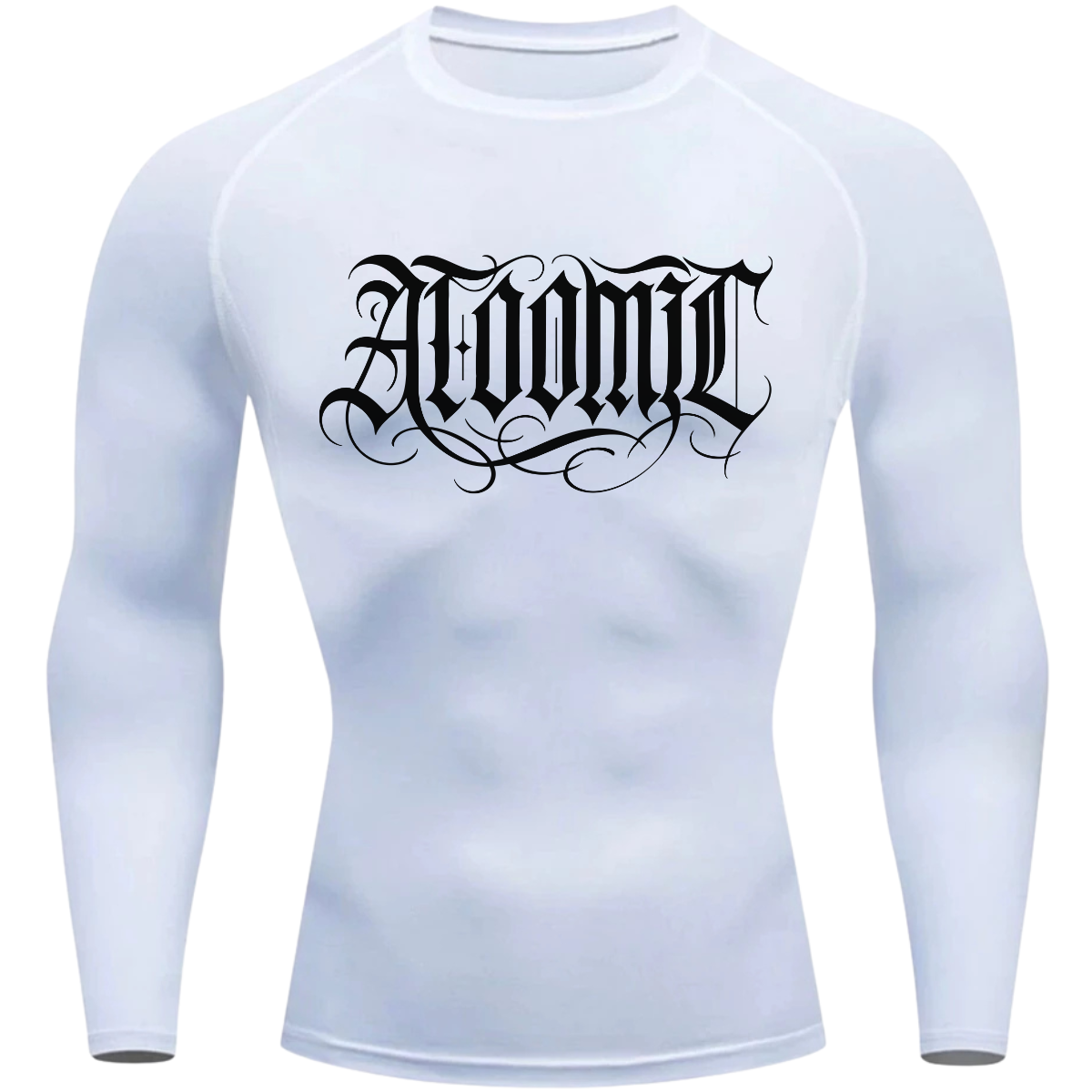 Camiseta Compressão Térmica Proteção UV +50 Manga Longa Lettering Tattoo Atoomic Escrita Gótica
