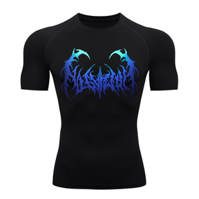 Camiseta Curta Compressão Proteção UV Cyber Tribal Dark Metal Rash Guard