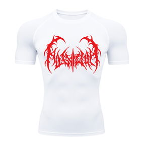 Camiseta Curta Compressão Proteção UV Cyber Tribal Dark Metal Rash Guard