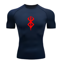 Camisa Compressão Proteção Uv 50+ Estampada Tecido Gelado Segunda Pele Manga Curta Símbolo Berserk