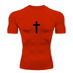 Camisa Compressão Proteção Uv 50+ Estampada Tecido Gelado Segunda Pele Manga Curta Cruz