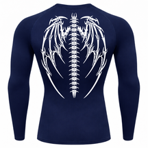 Camiseta Longa Compressão Proteção UV Cyber Tribal Bones Wings Costas