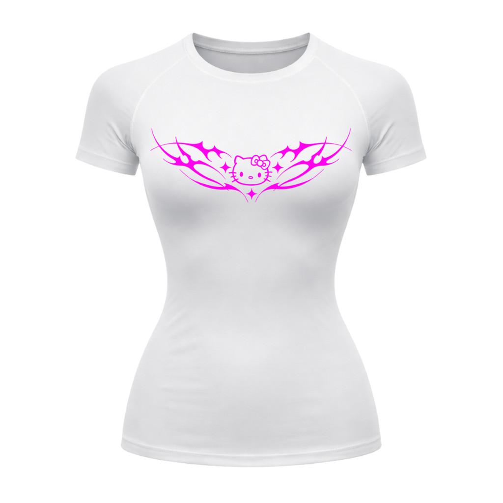 Camiseta Compressão Uv Manga Curta Cyber Tribal Angel Hello Kitty Rash Guard