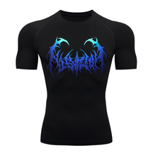 Camiseta Curta Compressão Proteção UV Cyber Tribal Dark Metal Rash Guard