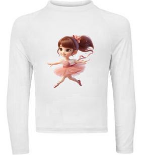 Camiseta Bailarina Fofa Dançando De Tule Rosa Térmica Juvenil Infantil Proteção Solar Uv 50+ Estampada - 04