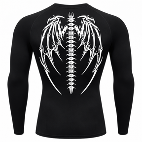 Camiseta Longa Compressão Proteção UV Cyber Tribal Bones Wings Costas