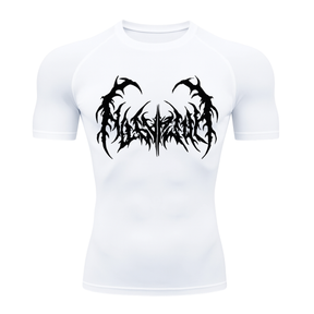 Camiseta Curta Compressão Proteção UV Cyber Tribal Dark Metal Rash Guard