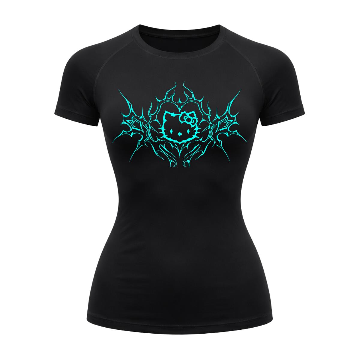 Camiseta Compressão Uv Manga Curta Cyber Tribal Black Heart Hello Kitty Rash Guard