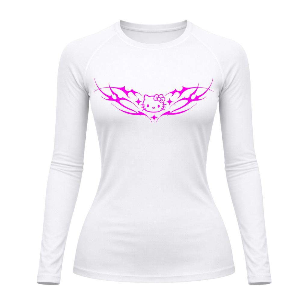 Camiseta Compressão Uv Manga Longa Cyber Tribal Angel Hello Kitty Rash Guard