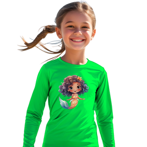 Camiseta Sereia Fofinha Calda Laranja Térmica Juvenil Infantil Proteção Solar Uv 50+ Estampada - 02