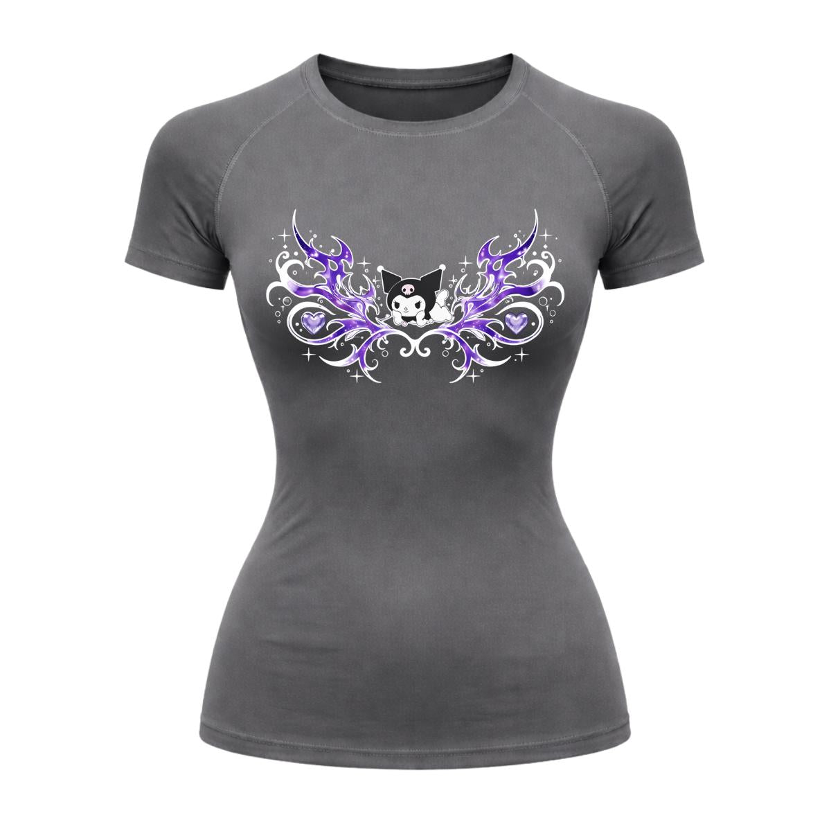 Camiseta Compressão Uv Manga Curta Cyber Tribal Kuromi Hello Kitty Rash Guard