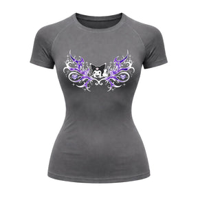 Camiseta Compressão Uv Manga Curta Cyber Tribal Kuromi Hello Kitty Rash Guard