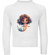 Camiseta Sereia Fofinha Calda Laranja Térmica Juvenil Infantil Proteção Solar Uv 50+ Estampada - 02