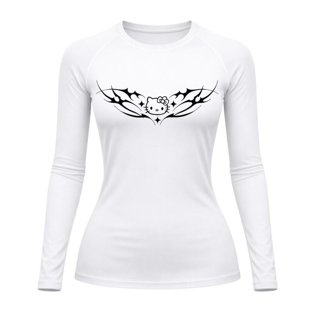 Camiseta Compressão Uv Manga Longa Cyber Tribal Angel Hello Kitty Rash Guard
