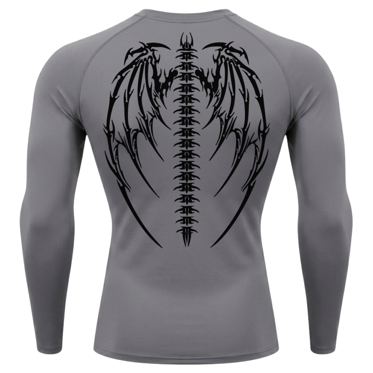 Camiseta Longa Compressão Proteção UV Cyber Tribal Bones Wings Costas