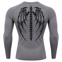 Camiseta Longa Compressão Proteção UV Cyber Tribal Bones Wings Costas