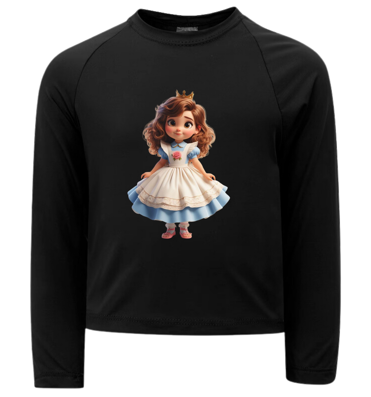 Camiseta Princesa Fofa De Vestido Azul Térmica Juvenil Infantil Proteção Solar Uv 50+ Estampada - 05