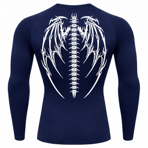 Camiseta Longa Compressão Proteção UV Cyber Tribal Bones Wings Costas