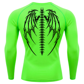 Camiseta Longa Compressão Proteção UV Cyber Tribal Bones Wings Costas