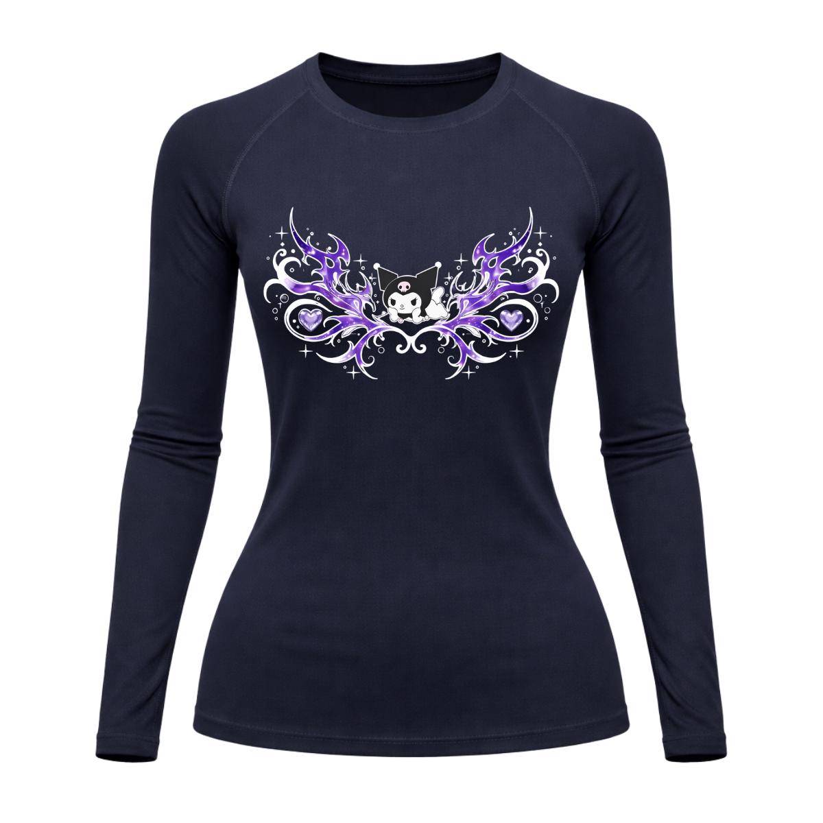 Camiseta Compressão Uv Manga Longa Cyber Tribal Kuromi Hello Kitty Rash Guard