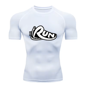 Camisa Compressão Proteção Uv 50+ Estampada Tecido Gelado Segunda Pele Manga Curta RUN Corrida Treino Força Fitness Uv