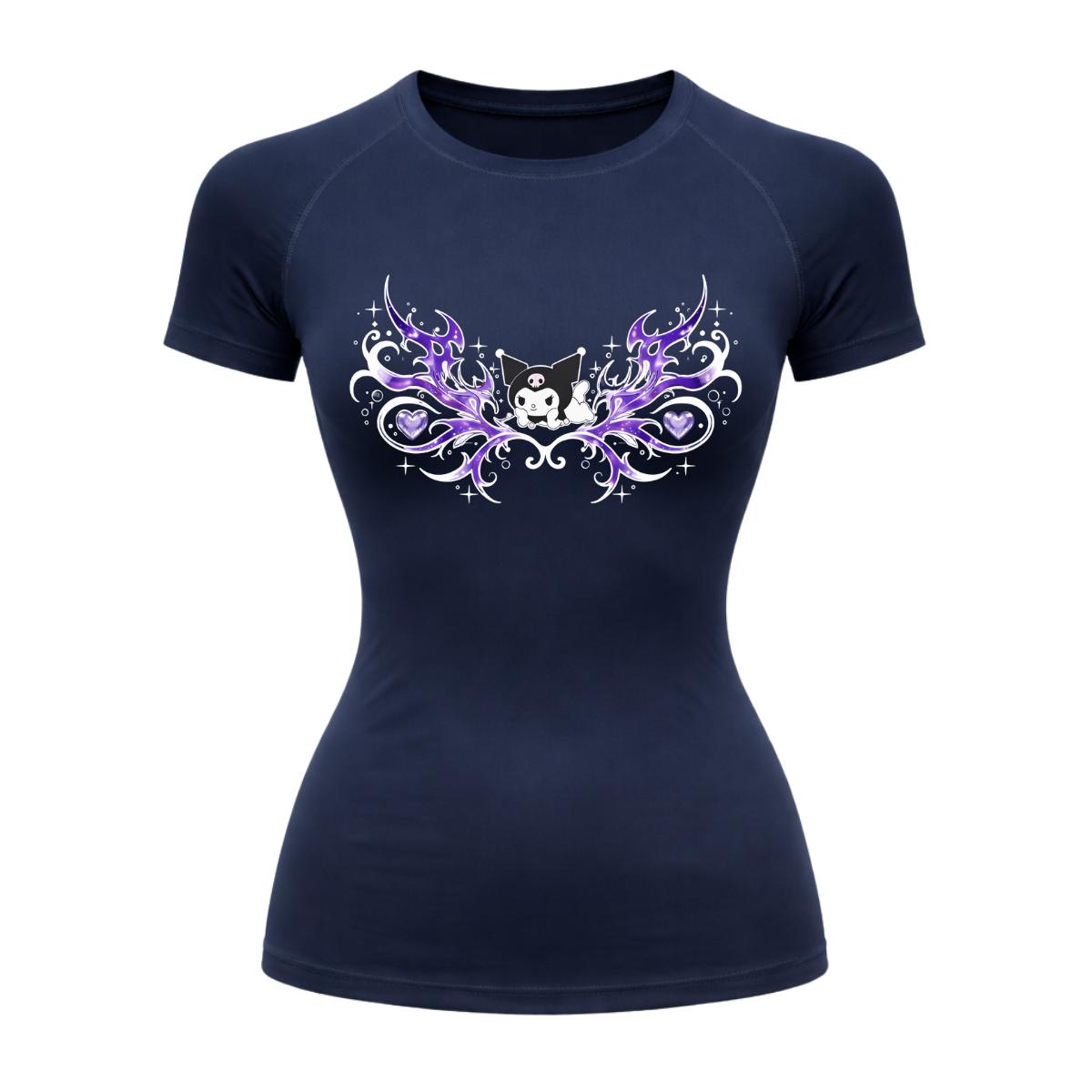 Camiseta Compressão Uv Manga Curta Cyber Tribal Kuromi Hello Kitty Rash Guard