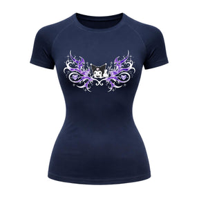 Camiseta Compressão Uv Manga Curta Cyber Tribal Kuromi Hello Kitty Rash Guard