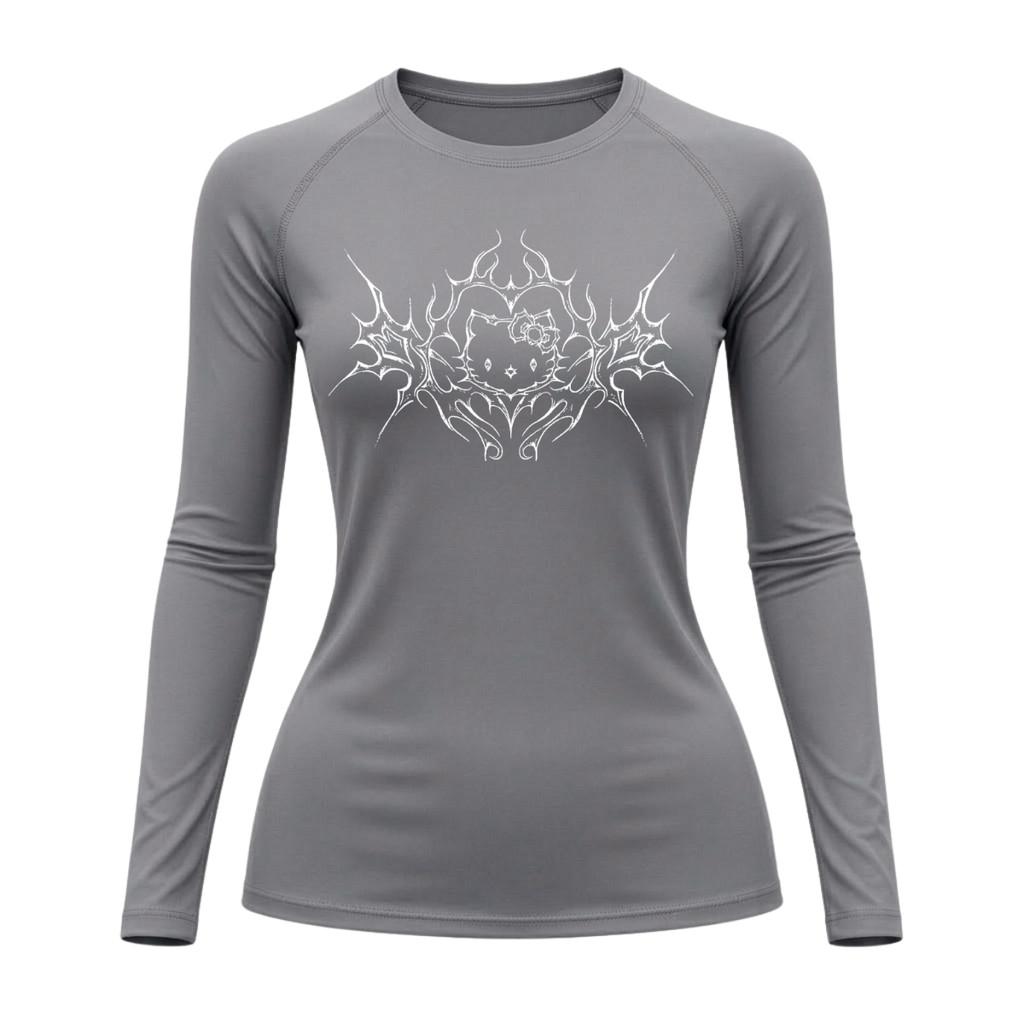 Camiseta Compressão Uv Manga Longa Cyber Tribal Black Heart Hello Kitty Rash Guard