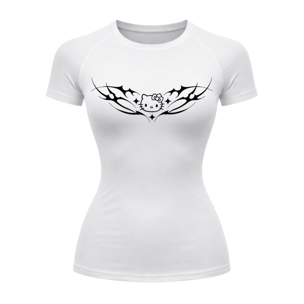 Camiseta Compressão Uv Manga Curta Cyber Tribal Angel Hello Kitty Rash Guard
