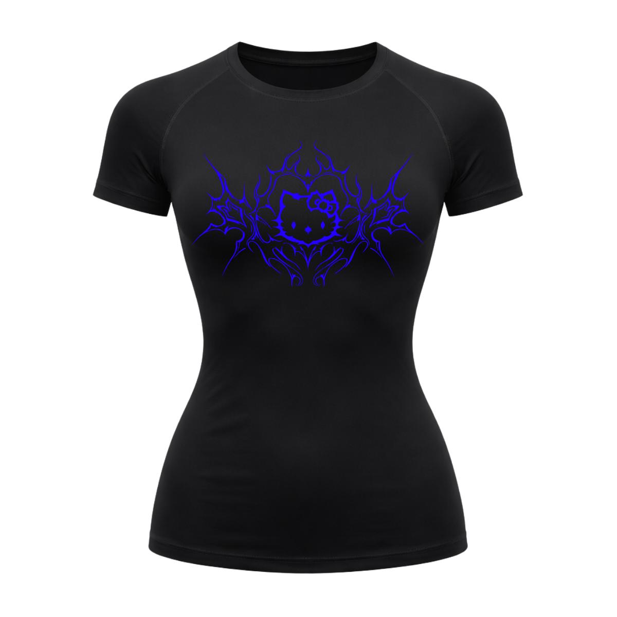 Camiseta Compressão Uv Manga Curta Cyber Tribal Black Heart Hello Kitty Rash Guard
