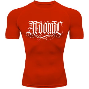 Camiseta Compressão Térmica Proteção UV +50 Manga Curta Lettering Tattoo Atoomic Gótico