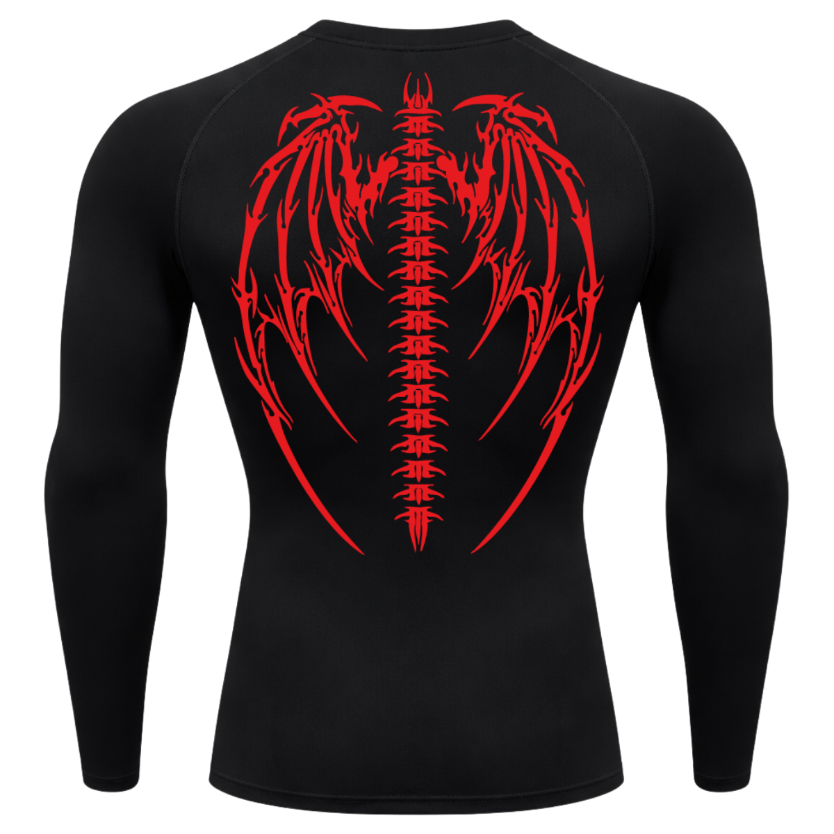 Camiseta Longa Compressão Proteção UV Cyber Tribal Bones Wings Costas