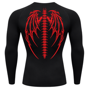 Camiseta Longa Compressão Proteção UV Cyber Tribal Bones Wings Costas