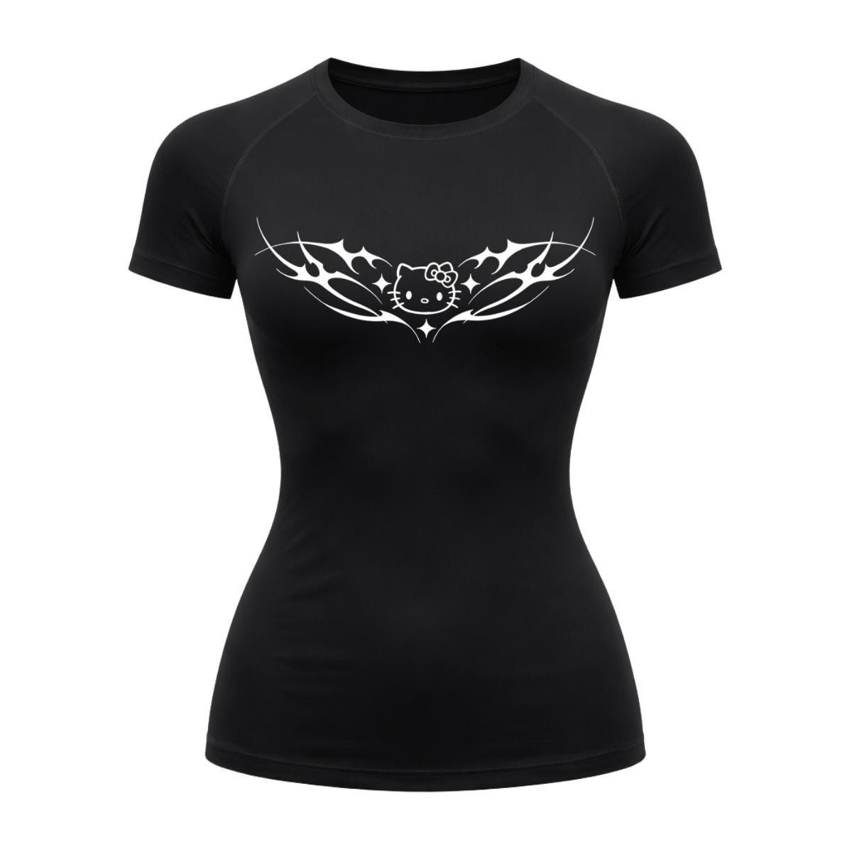 Camiseta Compressão Uv Manga Curta Cyber Tribal Black Heart Hello Kitty Rash Guard